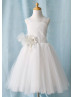 Ivory Lace Tulle Cross Back With Feather Flower Girl Dress